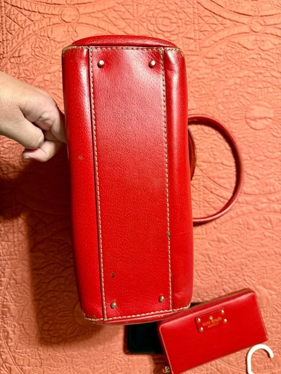 Kate Spade Red Leather Tote with matching wallet - Picture 7 of 8